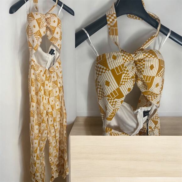 NEW! Womens Printed Mustard Halter Top Jumper Size M Medium Summer‎ Vacation - Picture 1 of 9